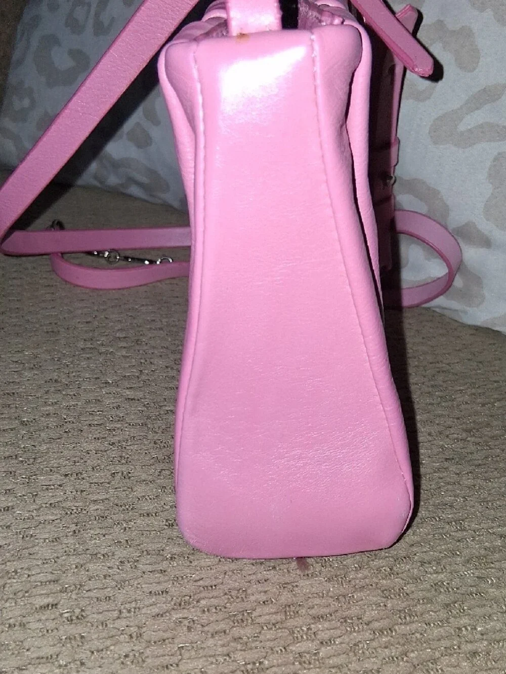 Schutz Pink Leather Pleated Crossbody Bag with Chain Accent